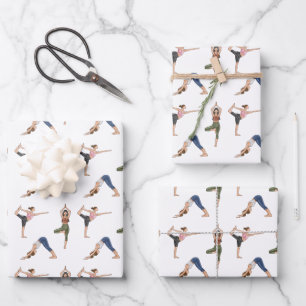 Feuille De Papier Cadeau Femmes dans des postures de yoga motif d'exercice 