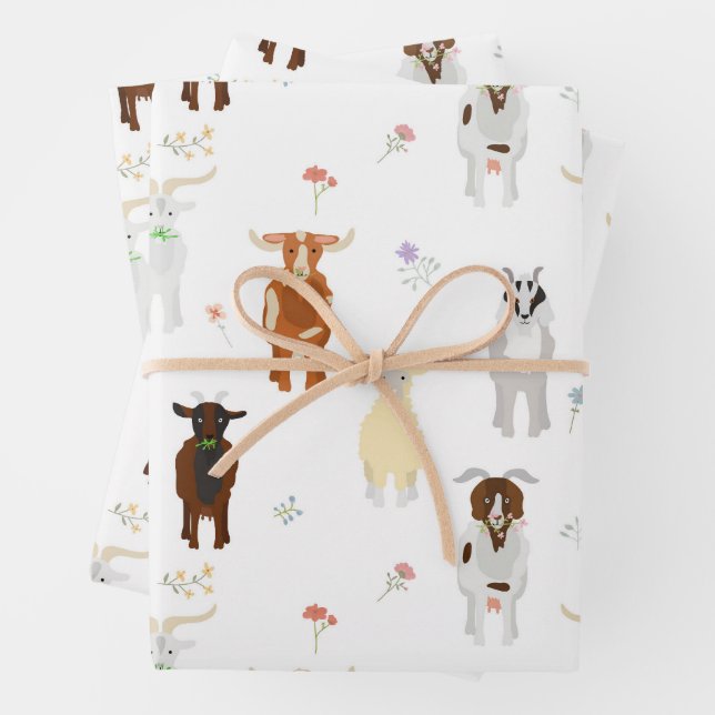 Feuille De Papier Cadeau Ferme d'animaux mignons chèvres (En situation)