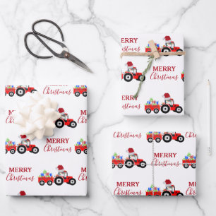 Feuille De Papier Cadeau Ferme de camions Red Christmas Truck