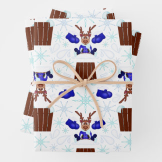 Feuille De Papier Cadeau Festif Blue Kasky Christmas Reindeer