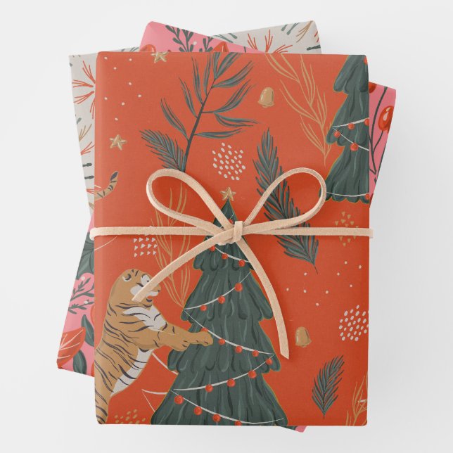 Feuille De Papier Cadeau Festif Cheetah rose Gem Tone (En situation)