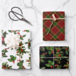 Feuille De Papier Cadeau Festif Colorful Christmas Holly et Plaid<br><div class="desc">Lumineux,  festif et coloré répétant saint motif,  éditable arrière - plan noir ou blanc,  et coordonnant élégant motif tartan rouge et vert.</div>