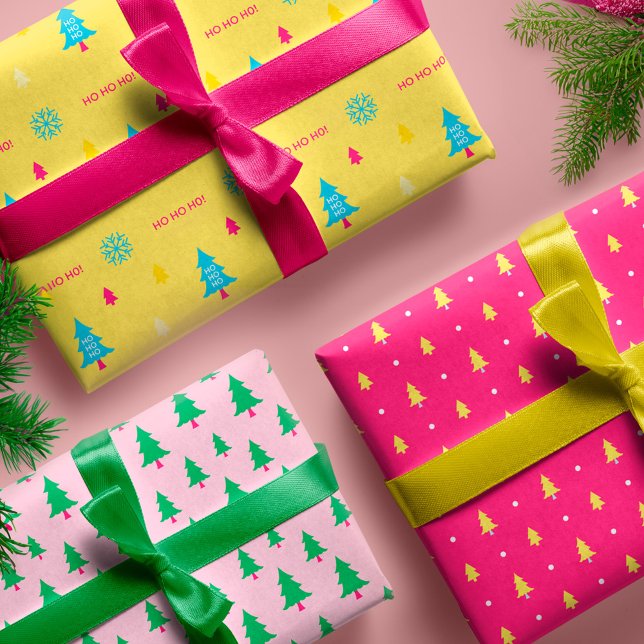 Feuille De Papier Cadeau Festif et amusant néon brillant arbre de Noël colo (Festive & Fun Bright Neon Colourful Christmas Tree Wrapping Paper Sheets)
