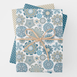 Feuille De Papier Cadeau Festif Floral Mandala Flakes Motif