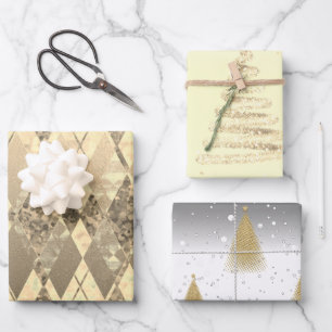 Feuille De Papier Cadeau Festif Gold Tress Arlequin