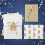 Feuille De Papier Cadeau Festif Golden Christmas Tree Watercolor Holiday<br><div class="desc">Festive Arbre de Noël Aquarelle Feuilles de papier d'enveloppement de vacances. Joyeux,  joyeux joyeux et votre nom de famille - ajoutez votre texte. Dessin d'aquarelle dorée d'un sapin de Noël. Arrière - plan doré aux flocons de neige blancs. Design festif et tendre pour vos cadeaux de Noël.</div>
