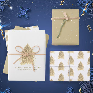 Feuille De Papier Cadeau Festif Golden Christmas Tree Watercolor Holiday