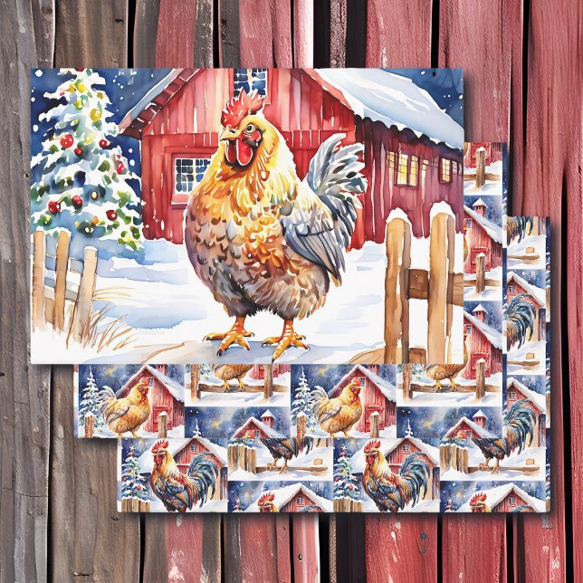 Feuille De Papier Cadeau Festif mignon Pays Poulets Noël (Créateur téléchargé)