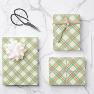 Feuille De Papier Cadeau Festif Moderne Vert Et Orange Plaid Motif