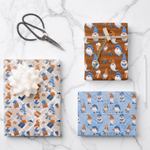 Feuille De Papier Cadeau Festif Noël Fêtes gnomes motif carrelé