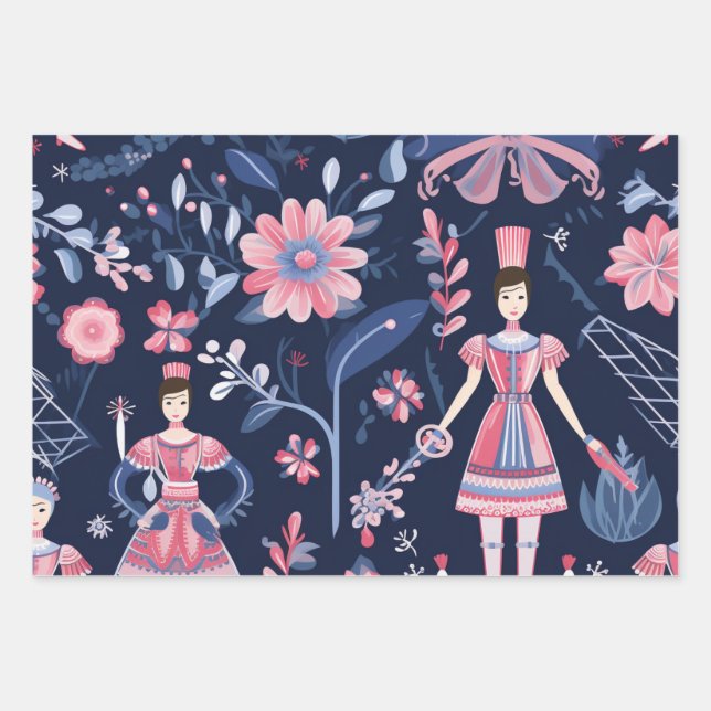 Feuille De Papier Cadeau Festif Noël Nutcracker Thème Motif (Devant)