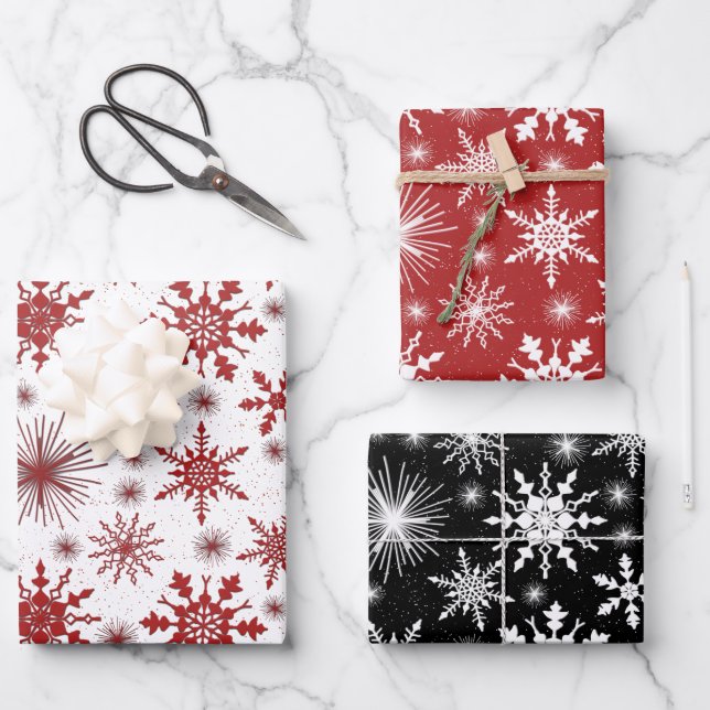 Feuille De Papier Cadeau Festif Snowflakes Et Étincelles De Noël (Recto)