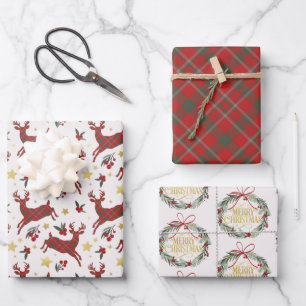 Feuille De Papier Cadeau Festif traditionnel Rouge & Gén Noël