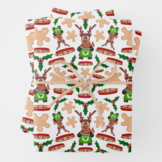 Feuille De Papier Cadeau Festif Vert Et Rouge Kasky Reindeer de Noël (En situation)