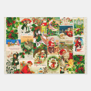 Feuille De Papier Cadeau Festif Vintage Victorien Noël Père Noël Collage