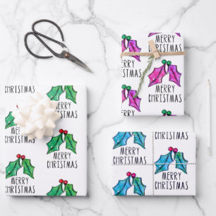 Feuille De Papier Cadeau Festin Aquarelle Holly Berries Noël