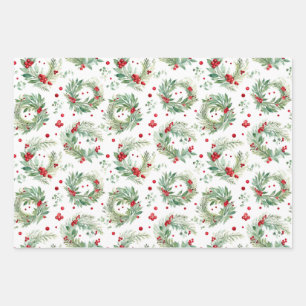 Feuille De Papier Cadeau Festin Aquarelle Holly et Berries Noël