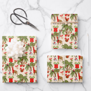 Feuille De Papier Cadeau Festivale carrelée Jungle animaux fête Noël