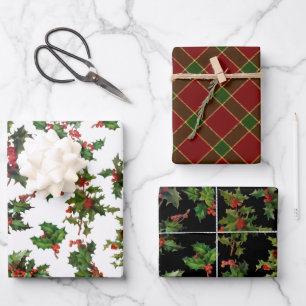 Feuille De Papier Cadeau Festivals de Noël coloré Holly et Plaid