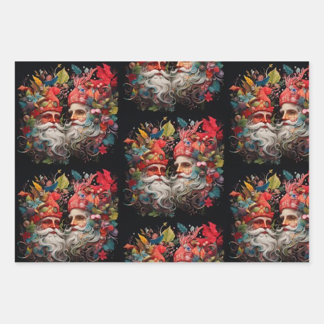 Feuille De Papier Cadeau Festive Elflike Santas (Devant 3)