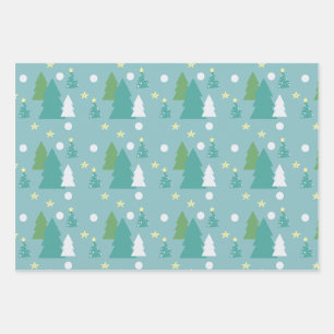 Feuille De Papier Cadeau Festive Green & Blue Christmas Trees