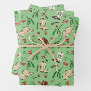 Feuille De Papier Cadeau Festive Holiday Cowboy Rodeo Motif Sage