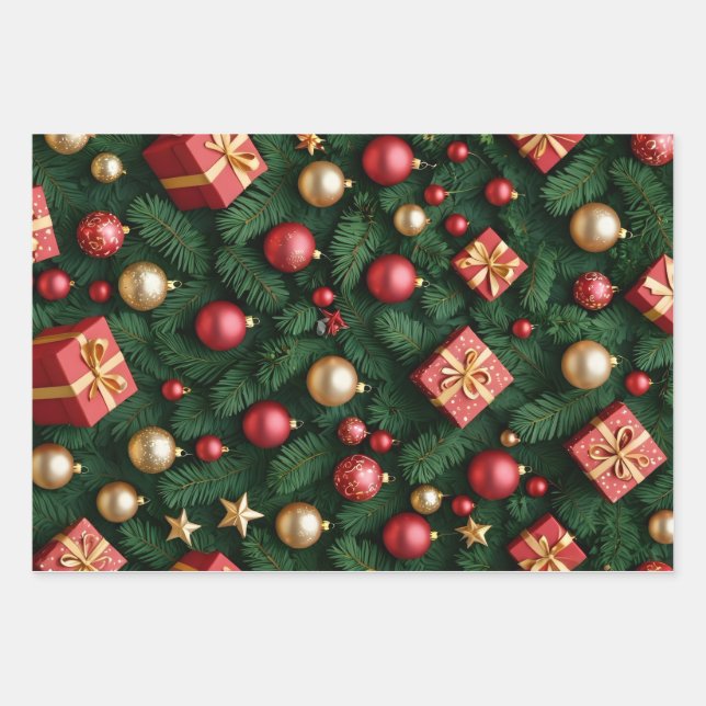 Feuille De Papier Cadeau "Festive Joy — Red & Gold Christmas Magic" (Devant)