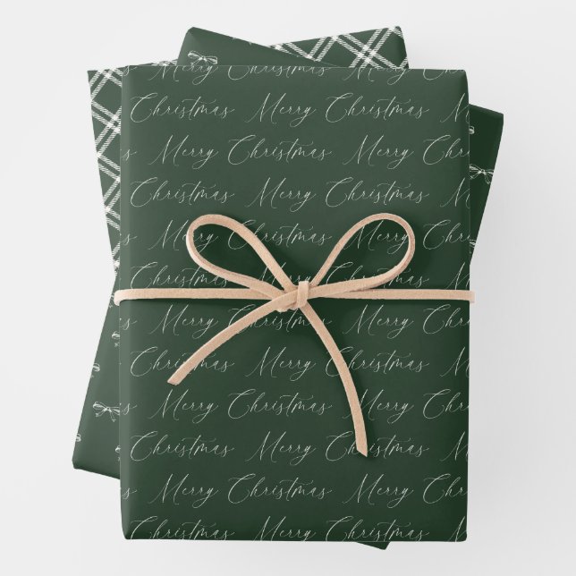 Feuille De Papier Cadeau Festive Modern Green and Beige Christmas (En situation)