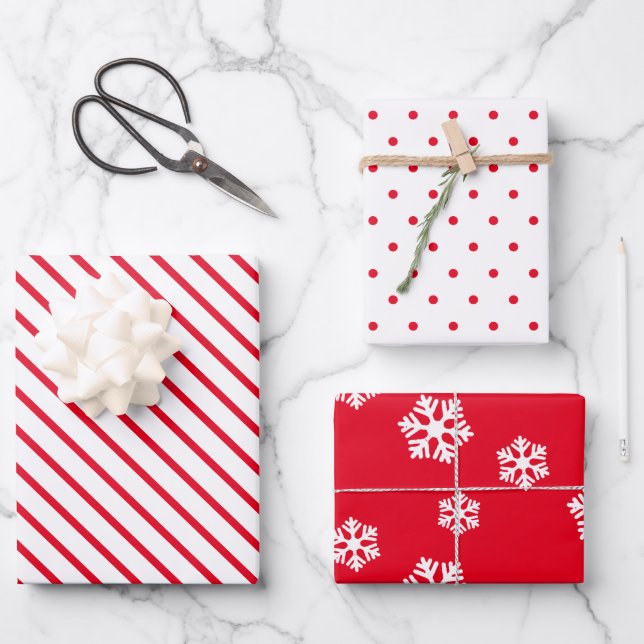 Feuille De Papier Cadeau Festive Motif rouge et blanc (Recto)