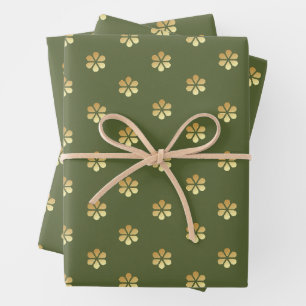 Feuille De Papier Cadeau Festive Noël Green & Gold Daisy