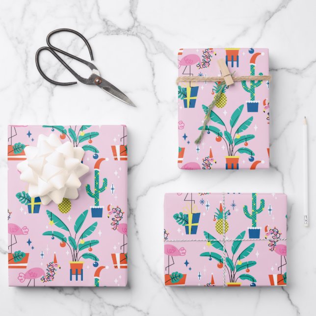 Feuille De Papier Cadeau Festive Tropical Noël Motif (Recto)