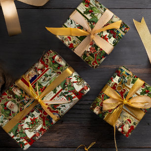 Feuille De Papier Cadeau Festive Vintage Noël Ephemera Collage