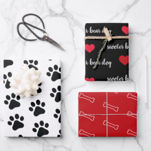 Feuille De Papier Cadeau Fête à thème Chien noir blanc blanc noir