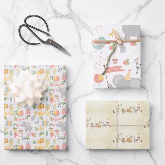 Feuille De Papier Cadeau Fête anniversaire de enfant Animale jungle thème a (Recto)