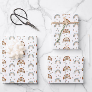 Feuille De Papier Cadeau Fête bébé arc-en-ciel bohème Beige Terre cuite ver