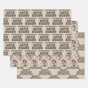 Feuille De Papier Cadeau Fête d'anniversaire 40 ans Cowgirl Rétro Vintage