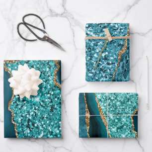 Feuille De Papier Cadeau Fête d'anniversaire agate océan paillettes sarcell
