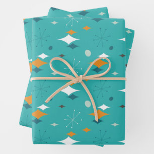 Feuille De Papier Cadeau Fête d'anniversaire atomique du milieu du siècle