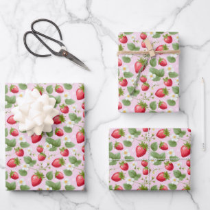 Feuille De Papier Cadeau Fête d'anniversaire Bébé Rose Rouge Fraise 