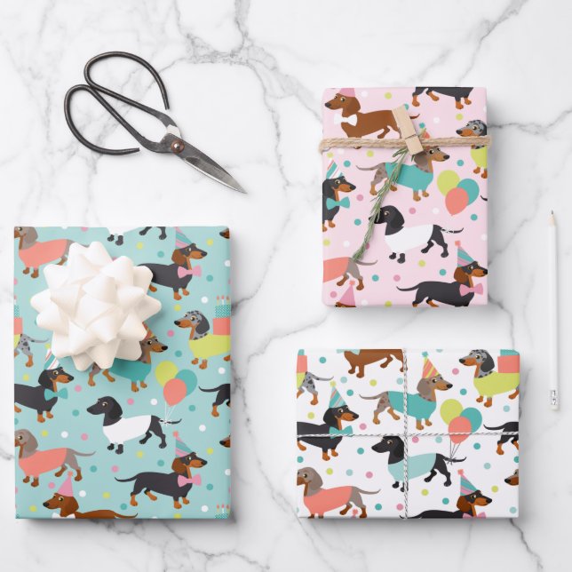 Feuille De Papier Cadeau Fête d'anniversaire de Dachshund (Recto)