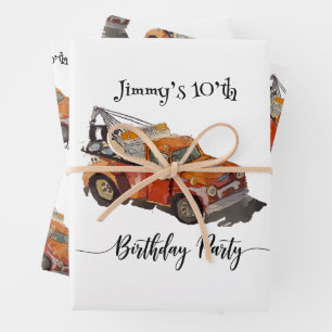 Feuille De Papier Cadeau Fête d'anniversaire de garçons avec dépanneuse