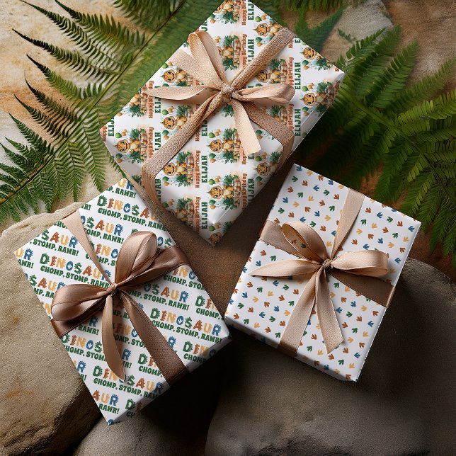 Feuille De Papier Cadeau Fête d'anniversaire de Little Dinosaur Chomp Stomp (Little Dinosaur Chomp Stomp Rawr Birthday Party Wrapping Paper Sheets)