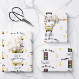 Feuille De Papier Cadeau Fête d'anniversaire des enfants du bus scolaire ja