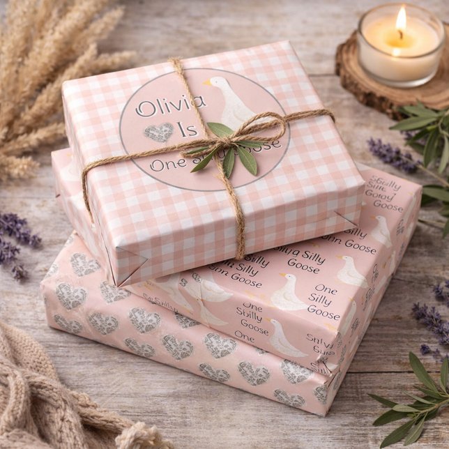 Feuille De Papier Cadeau Fête d'anniversaire d'une sotte rose d'oie (Créateur téléchargé)