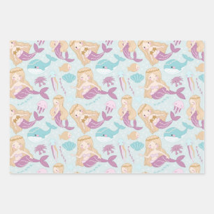 Feuille De Papier Cadeau Fête d'anniversaire pour filles Baby Shower Sirène