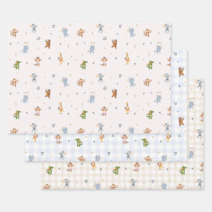 Feuille De Papier Cadeau Fête d'anniversaire safari d'animaux mignons