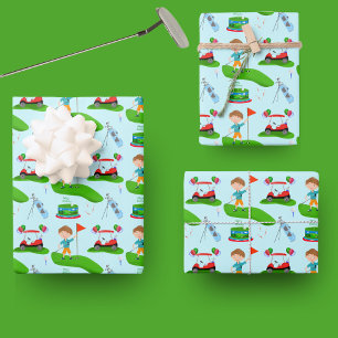 Feuille De Papier Cadeau Fête d'anniversaire sur le thème du golf pour garç