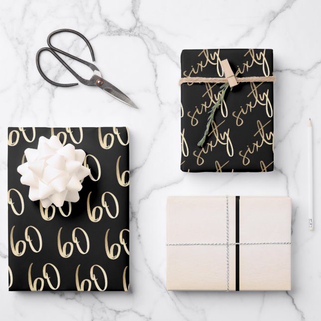 Feuille De Papier Cadeau Fête de 60e anniversaire minimal moderne (Recto)