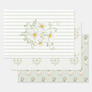 Feuille De Papier Cadeau Fête de bébé Boho Daisy Silly Goose Vert Sauge