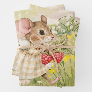 Feuille De Papier Cadeau Fête de Bébé Fille Animaux de la Forêt